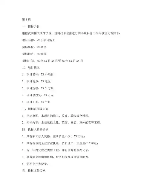 小项目施工招标文件范文(3篇)