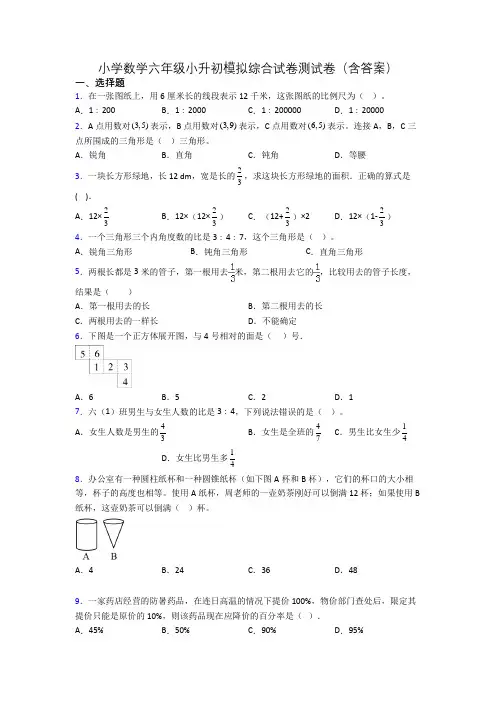 小学数学六年级小升初模拟综合试卷测试卷(含答案)