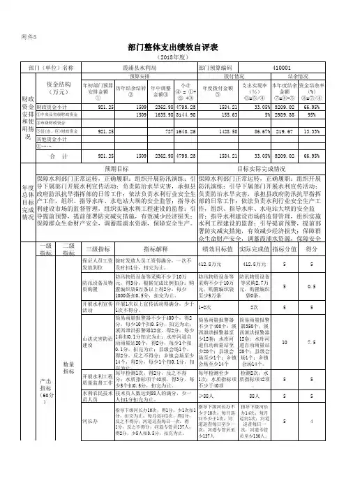 部门整体支出绩效自评表
