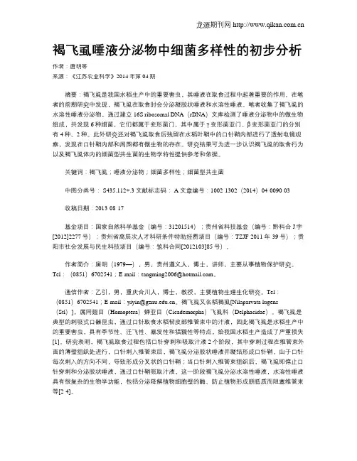 褐飞虱唾液分泌物中细菌多样性的初步分析
