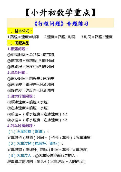 【小升初数学重点】 《行程问题》专题练习