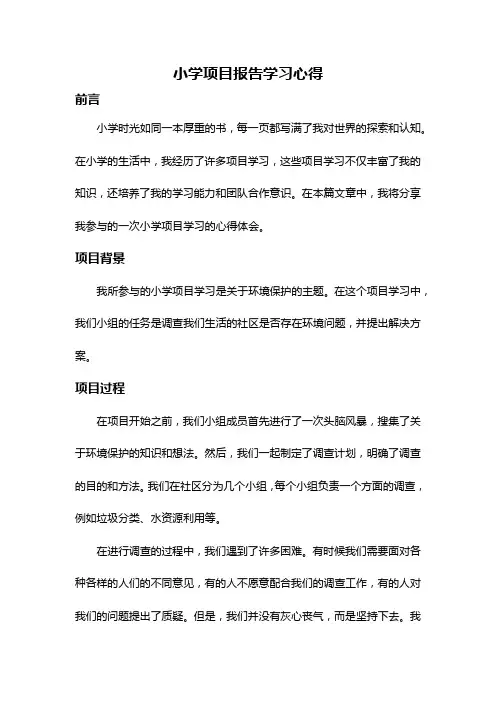 小学项目报告学习心得