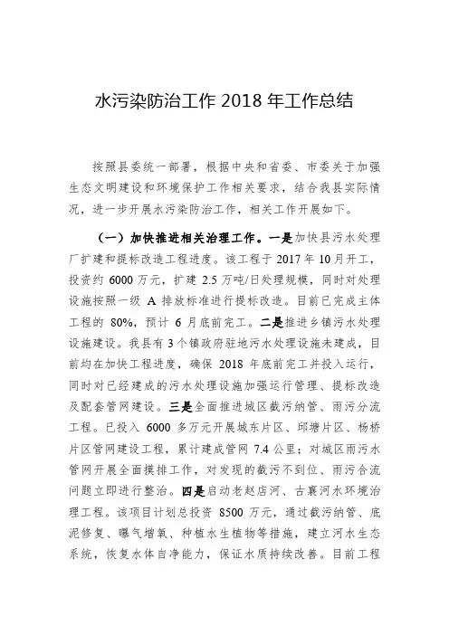 水污染防治工作2018年工作总结