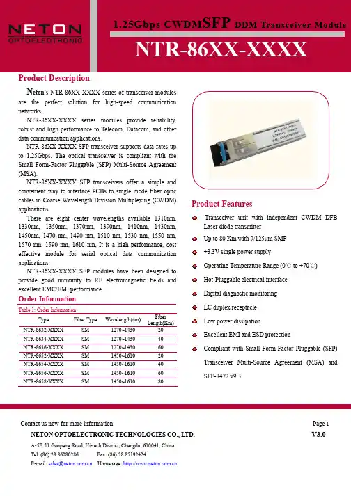 1.25G SFP CWDM Transceiver Module