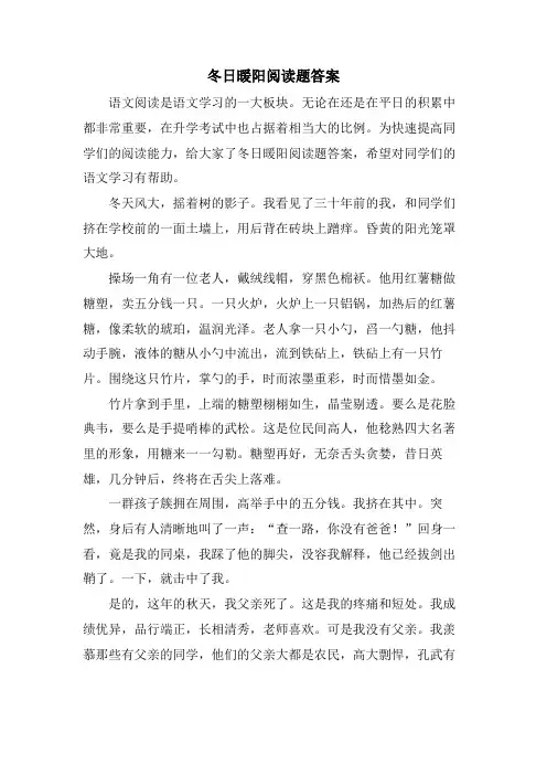 冬日暖阳阅读题答案