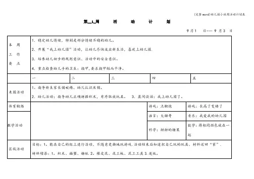 (完整word)幼儿园小班周活动计划表