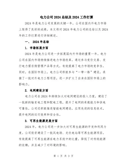 电力公司2024总结及2024工作打算