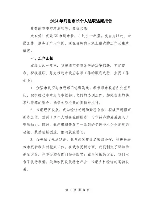 2024年终副市长个人述职述廉报告