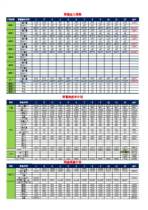 创业计划书财务表收入预测表excel模板