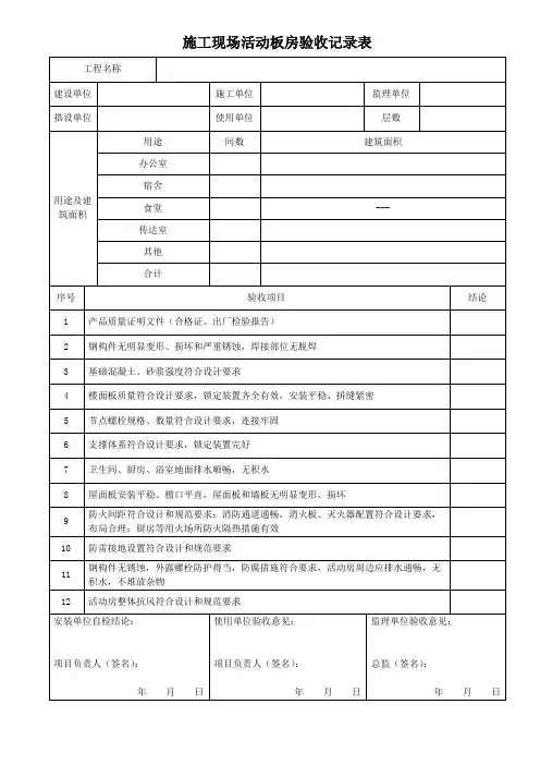 施工现场活动板房验收记录表