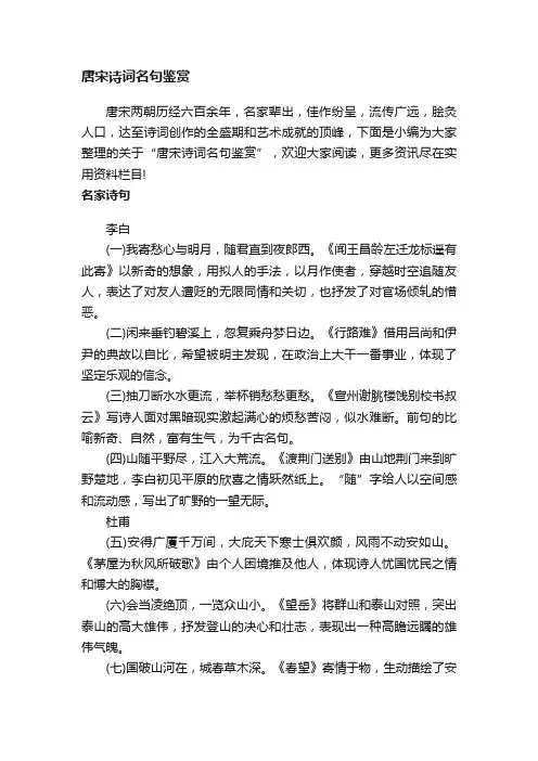 唐宋诗词名句鉴赏