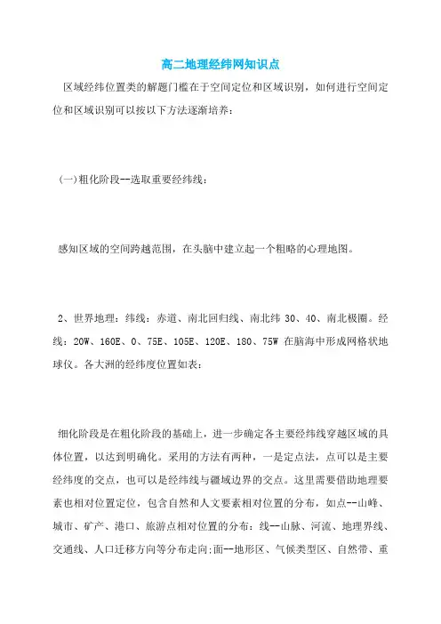 高二地理经纬网知识点