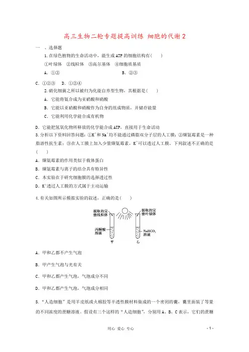 高三生物二轮专题提高训练 细胞的代谢2