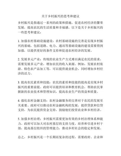 关于乡村振兴的思考和建议