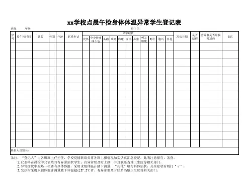 二年级体温晨午检登记表