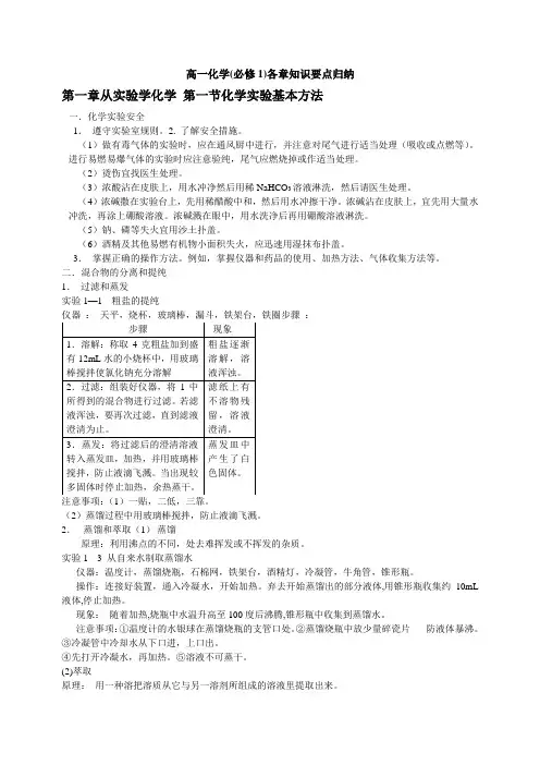 高一化学(必修1)各章知识要点归纳