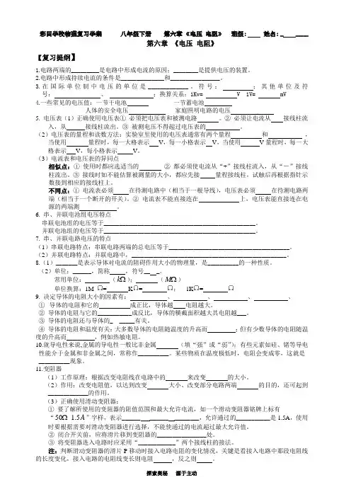 第六章 《电压 电阻》复习学案