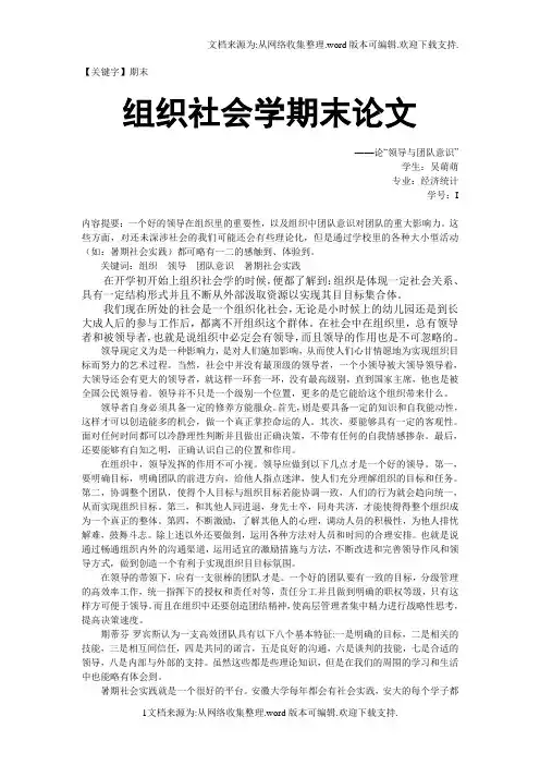 【期末】组织社会学期末论文