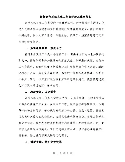 做好宣传思想文化工作的经验及体会范文（二篇）