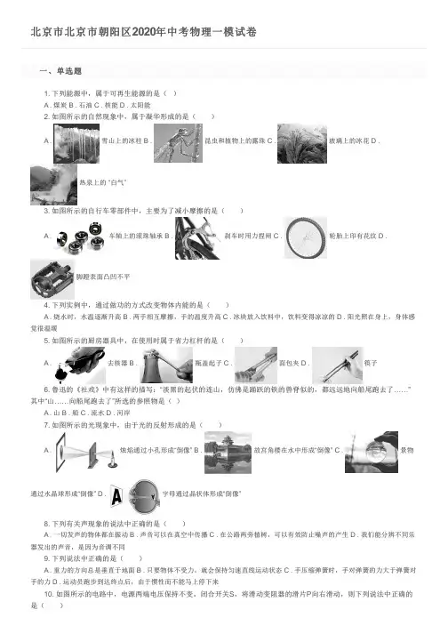 北京市北京市朝阳区2020年中考物理一模试卷及参考答案