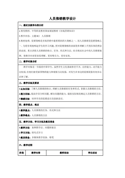 人员推销教学设计