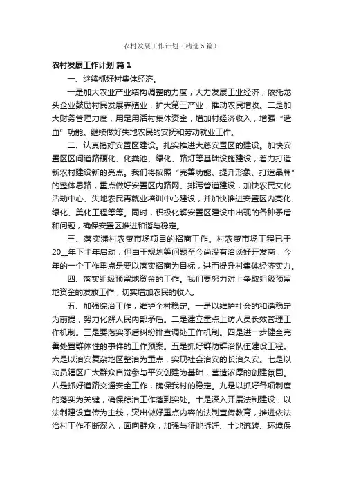 农村发展工作计划（精选5篇）