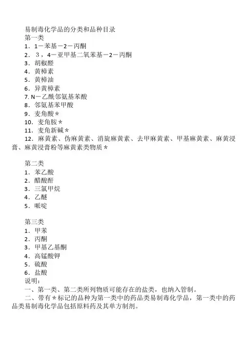 易制毒危险化学品名录
