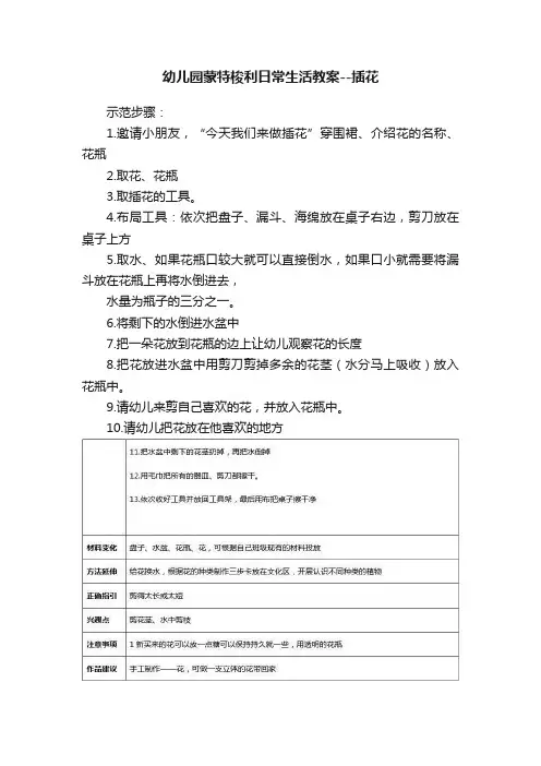 幼儿园蒙特梭利日常生活教案--插花
