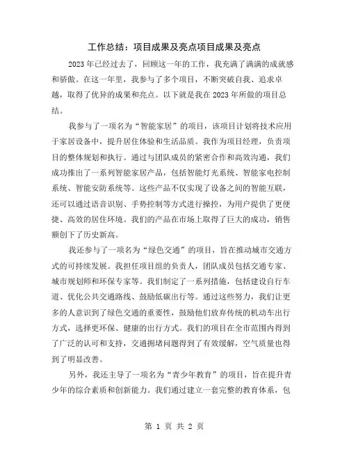 工作总结：项目成果及亮点