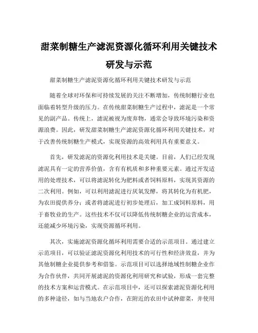甜菜制糖生产滤泥资源化循环利用关键技术研发与示范