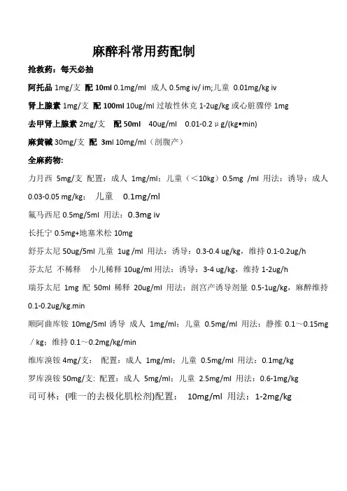 麻醉科常用药配制