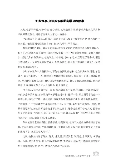 纪实故事-少年苏东坡勤奋学习的故事