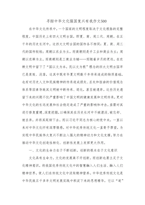 寻踪中华文化强国复兴有我作文500