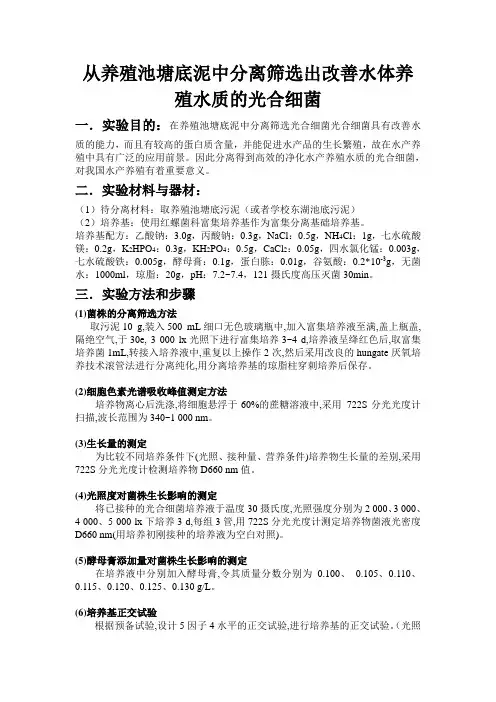 从养殖池塘底泥中分离筛选出改善水体养殖水质的光合细菌