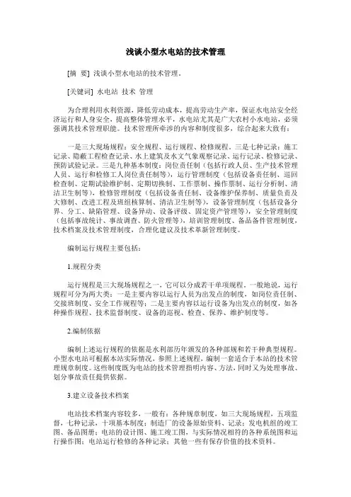 浅谈小型水电站的技术管理