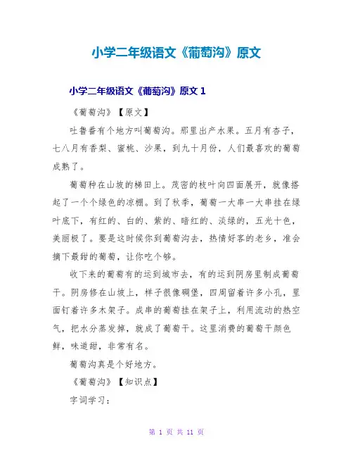 小学二年级语文《葡萄沟》原文