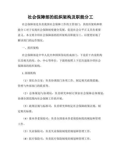 社会保障部的组织架构及职能分工
