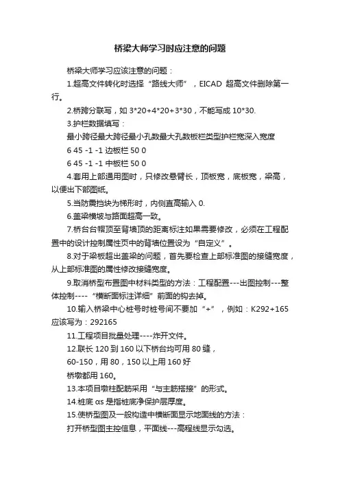 桥梁大师学习时应注意的问题