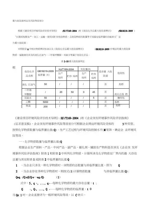 重大危险源判定及环境风险等级划分