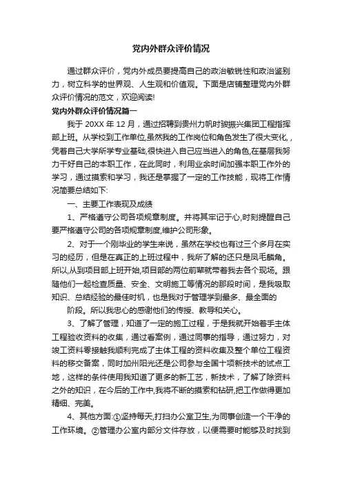 党内外群众评价情况