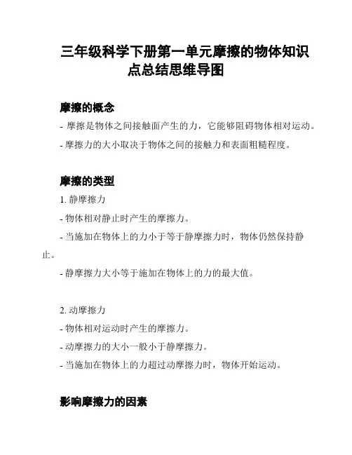 三年级科学下册第一单元摩擦的物体知识点总结思维导图
