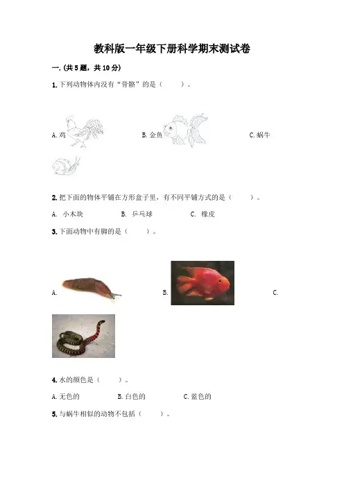 教科版一年级下册科学期末测试卷带答案(突破训练)