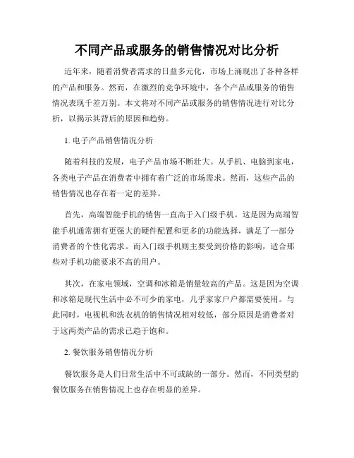 不同产品或服务的销售情况对比分析