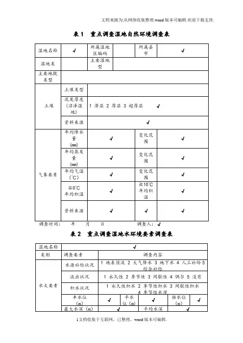 湿地调查表格及说明