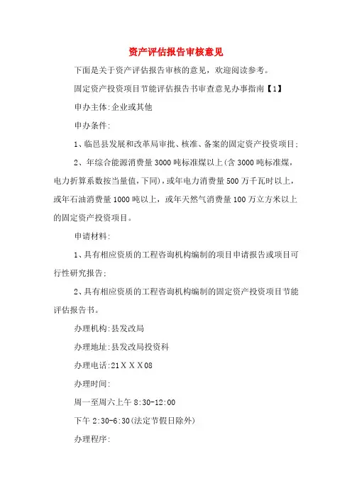资产评估报告审核意见