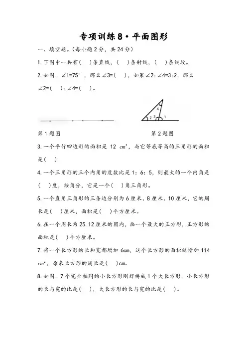 六年级下册数学试题-总复习专项训练8·平面图形苏教版(无答案) (1)