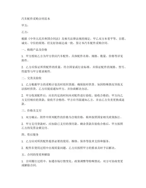 汽车配件采购合同范本简单