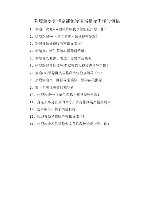 欢迎董事长和总部领导莅临指导工作的横幅
