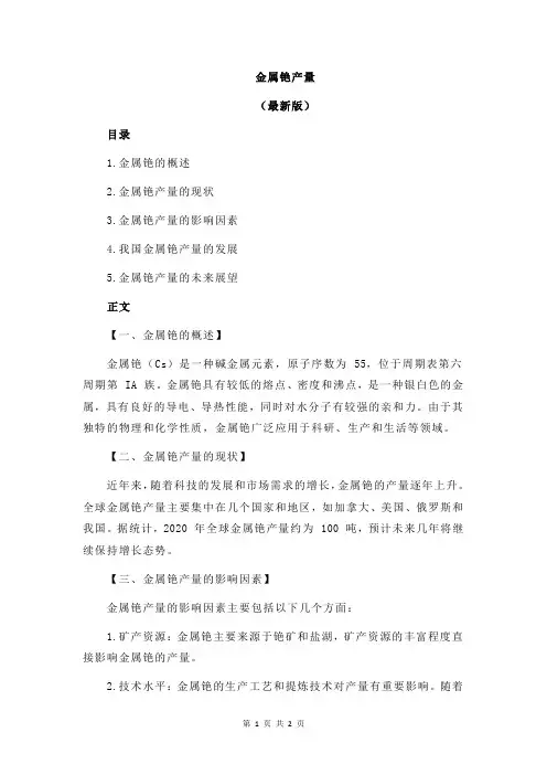 金属铯产量