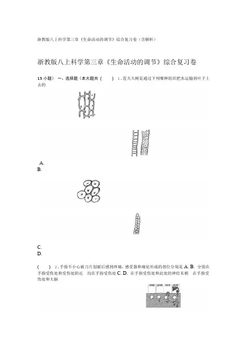 浙教版八上科学第三章生命活动的调节综合复习卷含解析